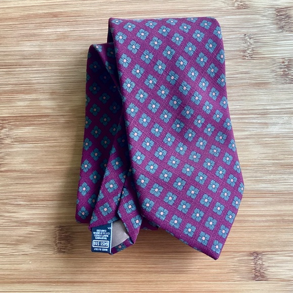 Enrico Mantoni Made In Italy Silk Tie Burgundy Floral Fall Matte Woven Vintage - Picture 2 of 10